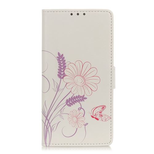 Etui en PU support d'impression de patrons papillon et fleur pour votre Samsung Galaxy A10