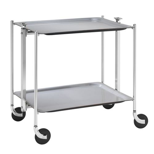 Table roulante pliable - 2 plateaux - gris