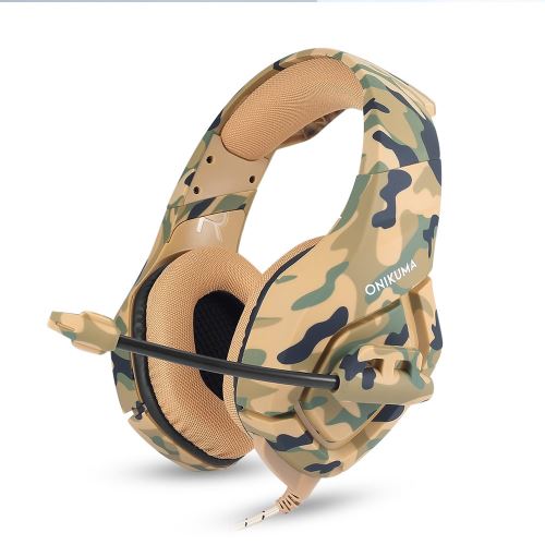 ONIKUMA K1 Casques de jeu avec Mic Stéréo Son Réduction de bruit Camouflage Jaune