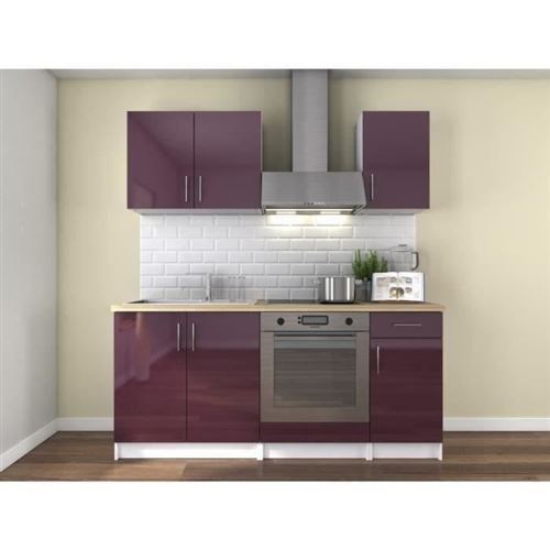 OBI Cuisine complete L 180 cm - Aubergine laque brillant