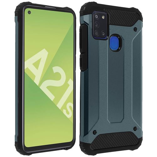 Avizar Coque Pour Samsung Galaxy A21s Design Relief Bi-matière Antichute Bleu Nuit