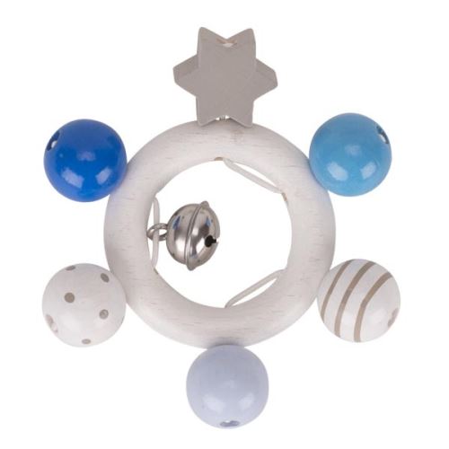 Hochet bleu, gris, blanc