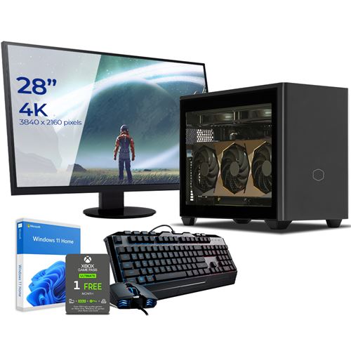 Pack Mini-PC Evolution Watercooling, Intel i9-10850K, Geforce RTX 3070, 64Go RAM, 1To SSD M.2 PCIe, 3To HDD, écran 28 4K, c/s et Win 10