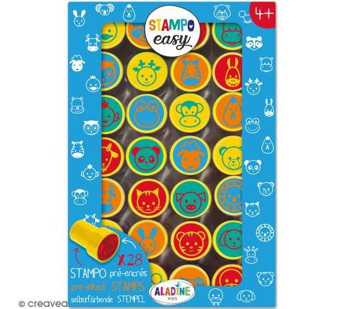 Kit de tampons enfant pré-encrés Stampo Easy - Têtes d'animaux - 28 pcs