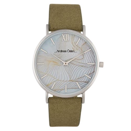 Montre Female Andreas Osten Mouvement Quartz Cadran Doré 36mm Et Bracelet Green En Suède AO-221