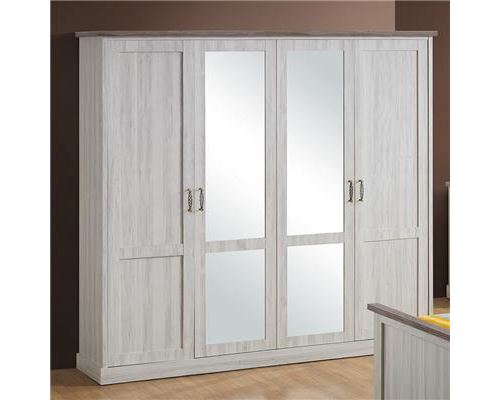 Armoire 4 portes couleur chêne clair et marron ELAURA - L 225 x P 58 x H 214 cm