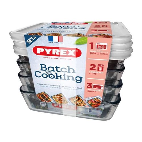 PYREX Lot de 4 plat a four BATCH COOKING 4x 1,5L Cook&Freeze