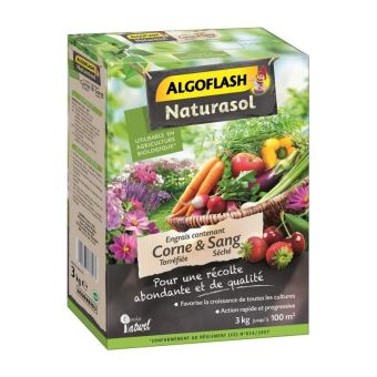 algoflash naturasol engrais contenant de la corne torréfiée et sang séché - 3 kg - 1