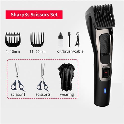 Tondeuse à cheveux ENCHEN Sharp 3 à 2 limite peignses et 2 ciseaux ,usb rechargeable sans fil , 45*170mm-Noir