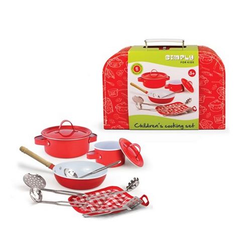 Simply for Kids Set de cuisine en métal dans une valise rouge 11 pièces