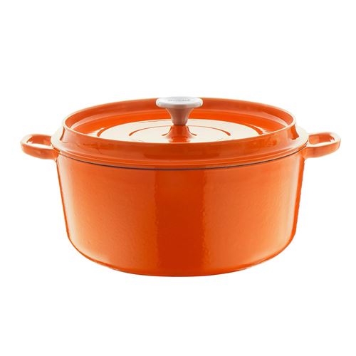 BERNDES 034247 Plat à rôtir en Fonte poêle en Fonte avec Couvercle, 28 cm, Orange
