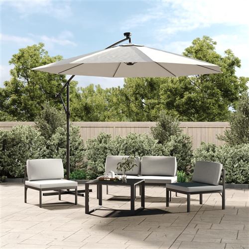 Parasol d&eacute;port&eacute; &Oslash; 300 cm avec &eacute;clairage LED - Sable - 300 cm