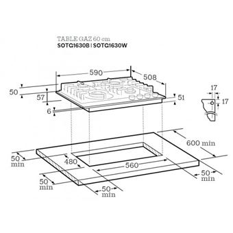 Scholtès SOTG1630W - Table de cuisson au gaz - 4 plaques de cuisson - Niche - largeur : 56 cm - profondeur : 48 cm - blanc