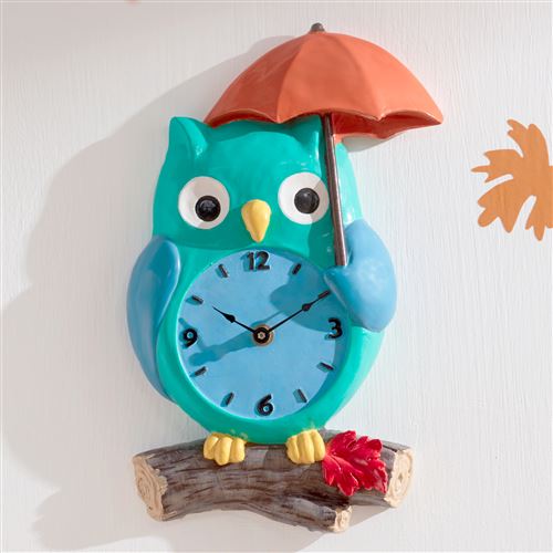 Horloge murale chouette hibou en bois cadeau pour enfant fille garçon bleu Teamson Kids TD-12631A