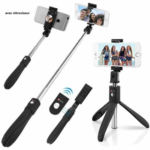 Qumox 2 en 1 Perche Selfie avec Rétroviseur , Trépied télescopique 360°Bluetooth pr iPhone Samsung Huawei 3,5 à 6,0 Pouces