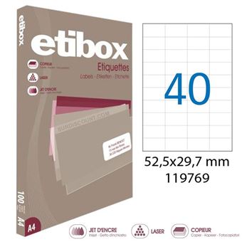 Étiquettes Blanches Autocollantes ETIBOX 52,5 X 29,7 Mm – 4000 Étiquettes – Coins Carrés – Laser Jet D’Encre