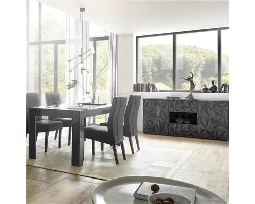 Salle à manger design buffet 2 portes 2 tiroirs + table gris laqué PAOLO 3 - L 180 x P 90 x H 79 cm