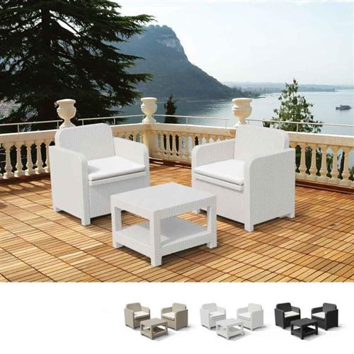 Salon Pour Extérieur Jardin Fauteuils Grand Soleil GIGLIO Bar Poly-Rotin 2 Places, Couleur: Blanc