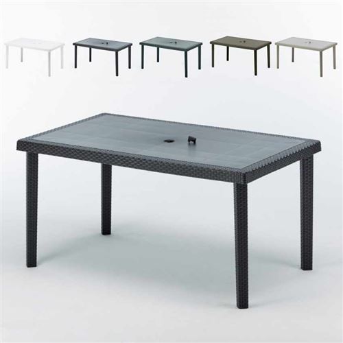 Grand Soleil - 12 Table jardin rectangulaire en poly-rotin bar café bistrot 150x90, Couleur: Noir