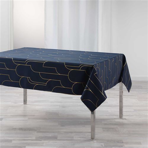 Nappe rectangle 150 x 300 cm polyester imprimé metallisé Domea Marine/or