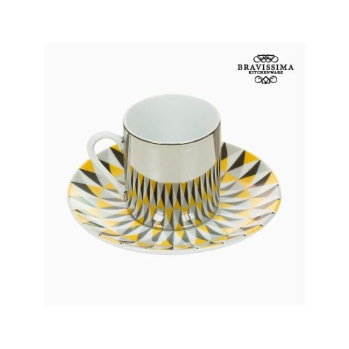 Tasse avec sous-tasse magic porcelaine jaune noir - collection kitchen's deco by bravissima kitchen