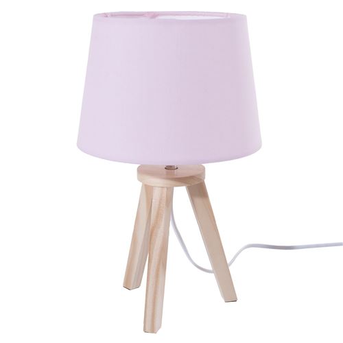 Atmosphera - Lampe de chevet en bois sur 3 pieds - H. 30,5 cm - Rose