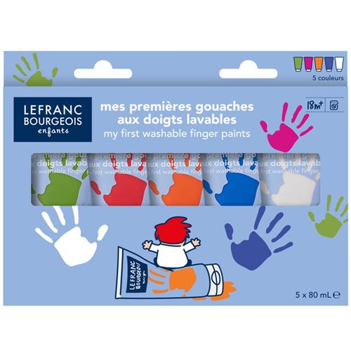 Lefranc et bourgeois - 807396 - gouache aux doigts 5 tubes de 80ml couleurs fun