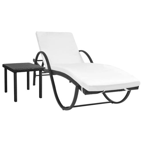 Vidaxl - Chaise longue avec coussin et table R&eacute;sine tress&eacute;e Noir Black
