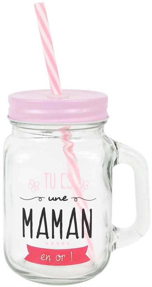 The Concept Factory - Gobelet en verre avec paille en verre Maman en or 45 cl