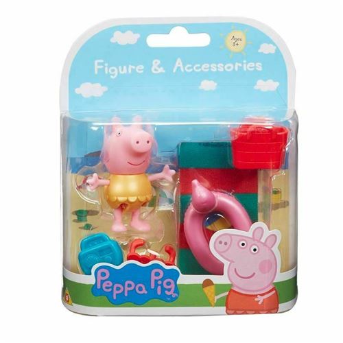 Peppa Pig - Coffret Figurine articulée Peppa en Jaune + 5 Accessoires - Thème Plage