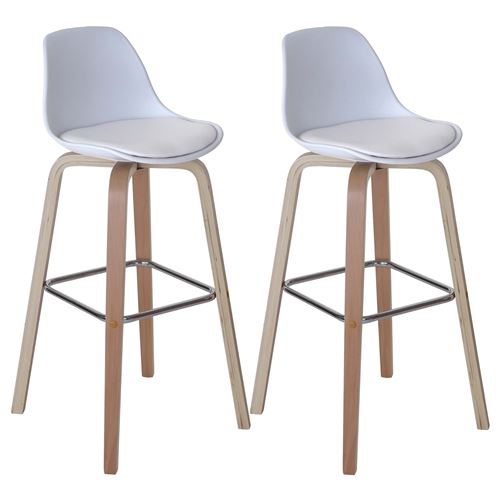2x tabouret de bar Palmdale, chaise de comptoir avec dossier tissu, blanc