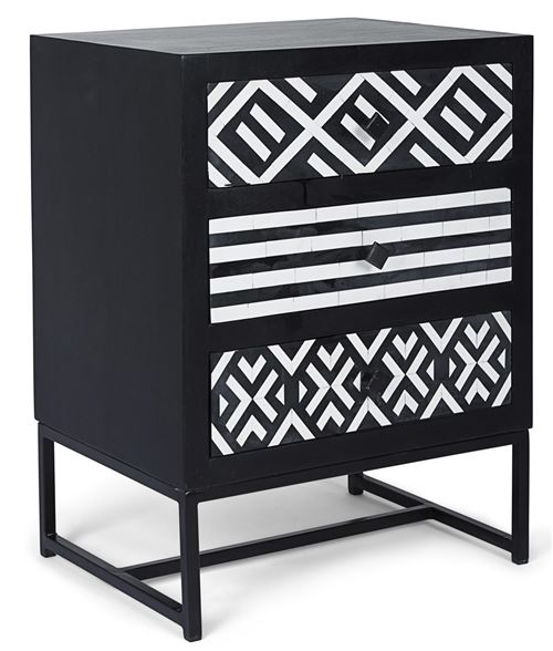 Table de chevet / table de nuit en bois de manguier, noir - L.45 x P.35 x H.60 cm -PEGANE-