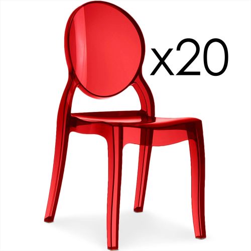 Lot de 20 chaises médaillon Diva Plexi Transparent Rouge