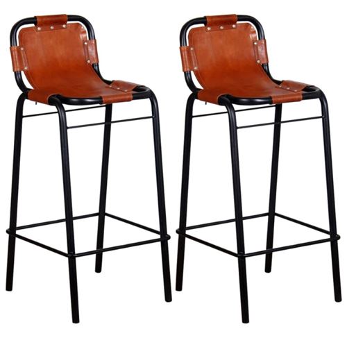 Vidaxl Marron Et Noir Tabourets De Bar Lot De 2 Cuir Véritable