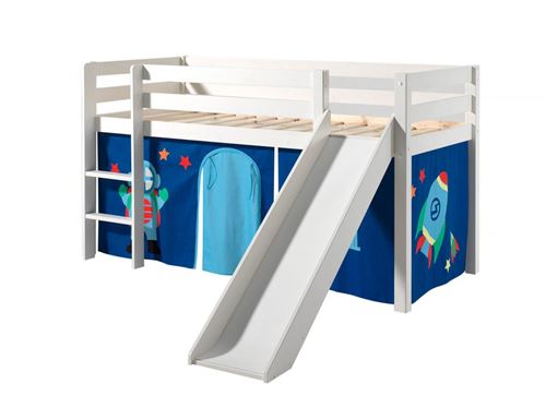 Paris Prix Bleu Vipack Pino Lit Mezzanine Avec Toboggan + Rideau De Lit Astro Pour Lit Mi-Hauteur - Image 1