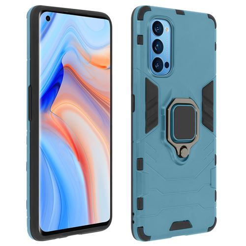Avizar Coque pour Oppo Reno 4 Pro 5G Rigide Antichoc Bague Métallique Support Vidéo Bleu