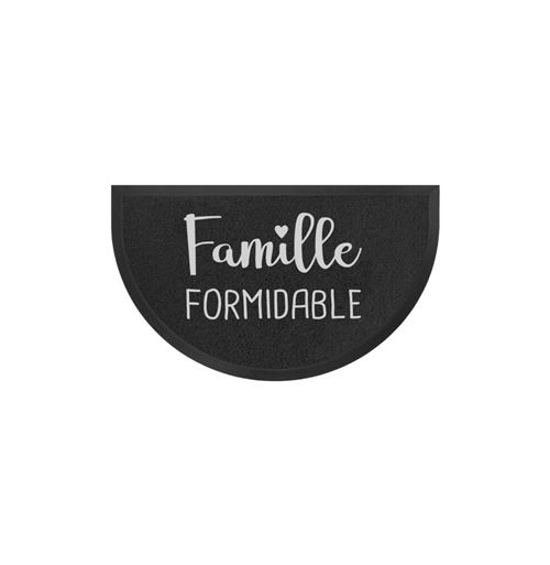 Tapis d'entrée demi-lune 45 x 75 cm - PVC Famille formidable - Noir et gris