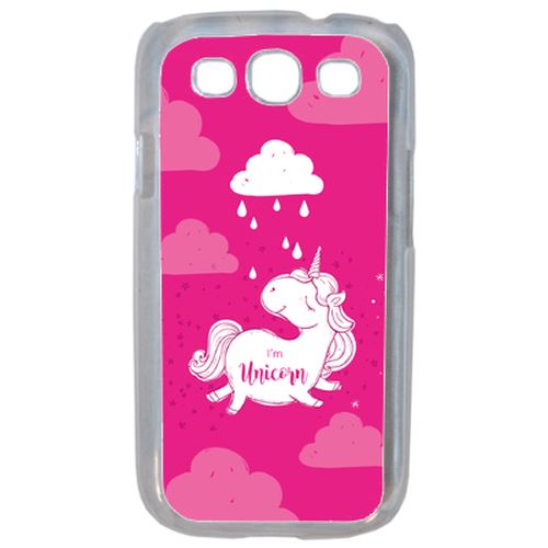 Coque Unicorne Nuage Fond Rose Fushia Compatible Samsung S3 Transparent