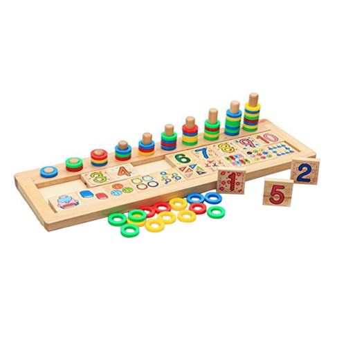Bois Math Blocs Forme Sorter Nombre Et Stacking D'Apprentissage Jouets pour Bébé Enfants Multicolore WEN160