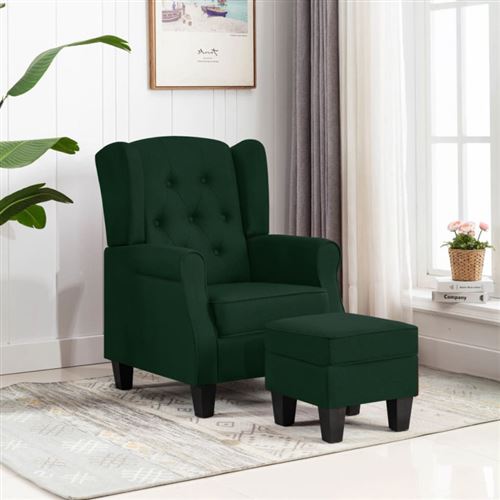 vidaXL Fauteuil avec repose-pied Vert foncé Tissu
