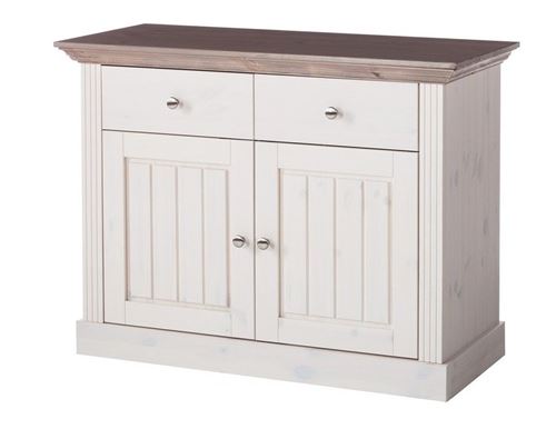 Buffet en pin coloris blanc / pierre - 78.1 x 104 x 46 cm -PEGANE-
