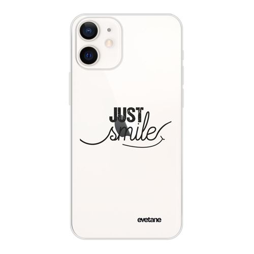 Coque pour iPhone 12 mini souple transparente Just Smile Motif Ecriture Tendance [Evetane®]