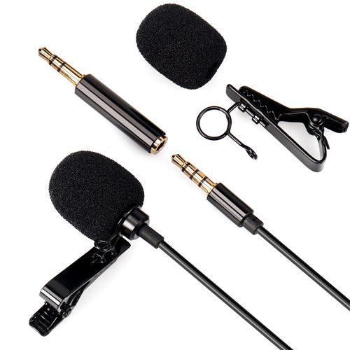 Microphone cravate stéréo à condensateur à clipser pour smartphone,  tablette, enregistreur vocal, enregistreur vocal, interview, podcast