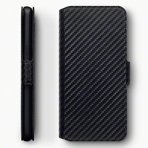TERRAPIN Coque Samsung S9, Étui Housse en Cuir Ultra-Mince avec La Fonction Stand pour Samsung Galaxy S9 Étui - Noir Textures en Fibres de Carbone