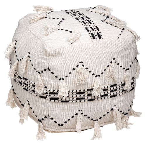 Pouf en tissu design ethnique Terre - L. 45 x H. 45 - Blanc
