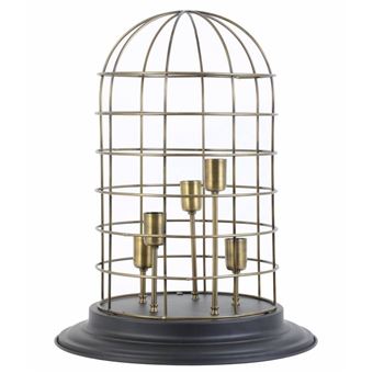 Lhéritier Du Temps Lampe Changi à Poser Luminaire Façon Cage à Oiseau Eclairage 5 Ampoules Déco Electrique En Fer Patiné Bronze Et Noir 47x47x60cm