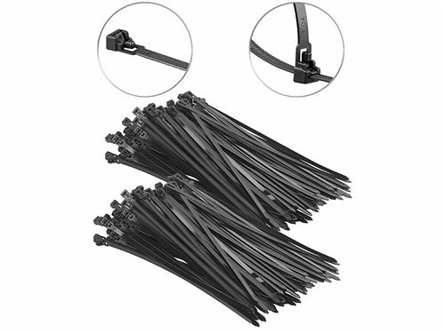 AGT : 200 colliers de serrage réutilisables - Noir - 300 x 7,6 mm