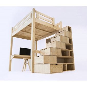Abc Meubles Lit Mezzanine Alpage Bois Escalier Cube Hauteur