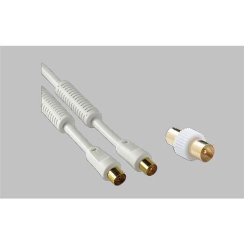 Technimedia fiche coaxialle coudée 9,52 mm - 19 vatc filtré - mâle femelle - cordon de 2m + adapteur mâle mâle