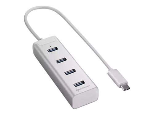 Sharkoon 4 port en aluminium hub usb 3.0, type c (noir) sans connecteur rj-45 silber